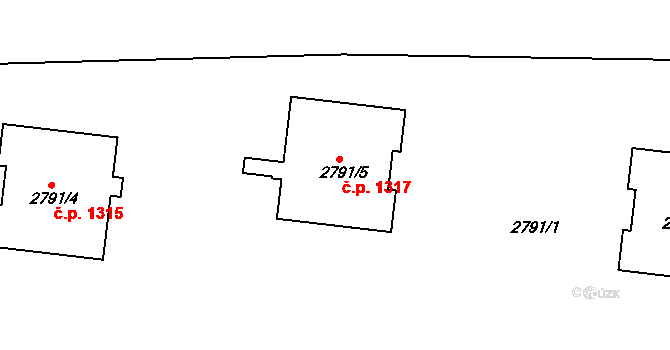 Krč 1317, Praha na parcele st. 2791/5 v KÚ Krč, Katastrální mapa