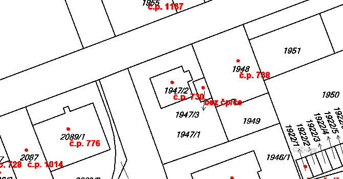 Michle 730, Praha na parcele st. 1947/2 v KÚ Michle, Katastrální mapa