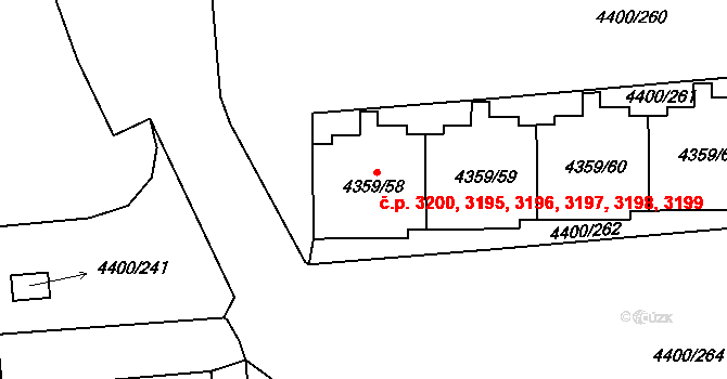 Modřany 3195,3196,3197,3198,, Praha na parcele st. 4359/62 v KÚ Modřany, Katastrální mapa