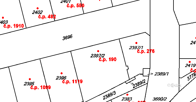 Břevnov 190, Praha na parcele st. 2397/2 v KÚ Břevnov, Katastrální mapa