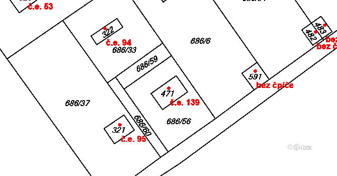 Halouny 139, Svinaře na parcele st. 471 v KÚ Svinaře, Katastrální mapa