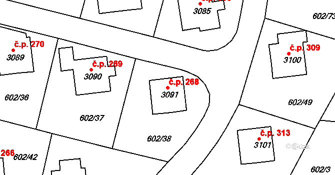 Dolní Předměstí 268, Trutnov na parcele st. 3091 v KÚ Trutnov, Katastrální mapa