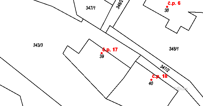 Horní Líšnice 17, Dolní Hbity na parcele st. 39 v KÚ Nepřejov, Katastrální mapa