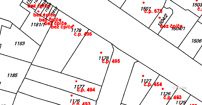 České Budějovice 5 495, České Budějovice na parcele st. 1178 v KÚ České Budějovice 5, Katastrální mapa