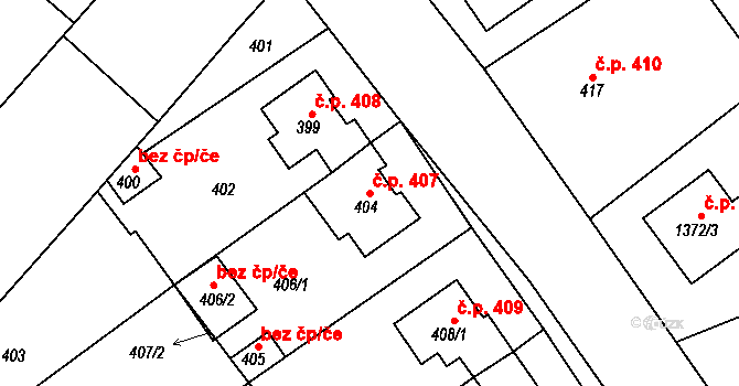 Nosislav 407 na parcele st. 404 v KÚ Nosislav, Katastrální mapa