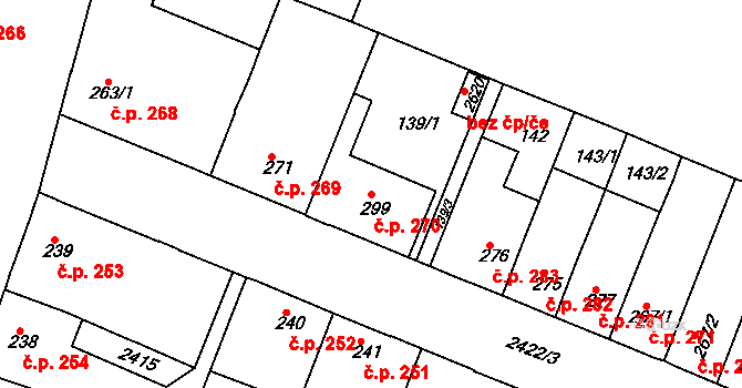 Rosice 270 na parcele st. 299 v KÚ Rosice u Brna, Katastrální mapa