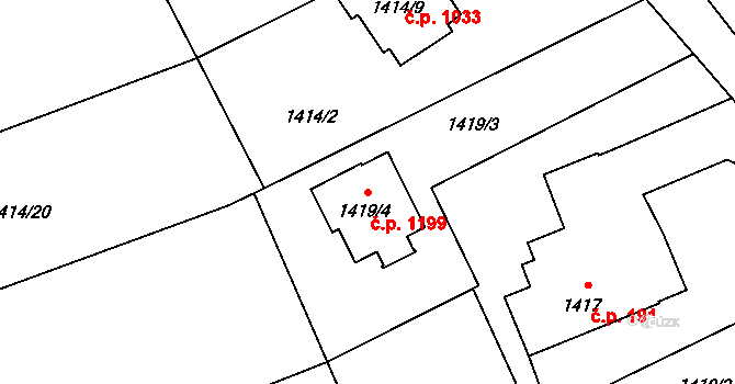 Ráj 1199, Karviná na parcele st. 1419/4 v KÚ Ráj, Katastrální mapa