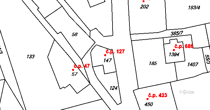 Parník 127, Česká Třebová na parcele st. 147 v KÚ Parník, Katastrální mapa