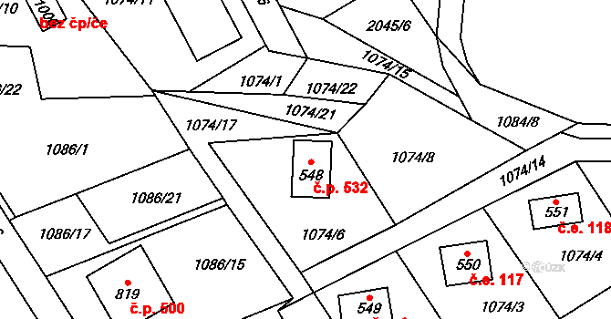 Metylovice 532 na parcele st. 548 v KÚ Metylovice, Katastrální mapa