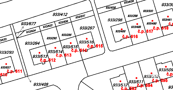 Satalice 615, Praha na parcele st. 933/516 v KÚ Satalice, Katastrální mapa