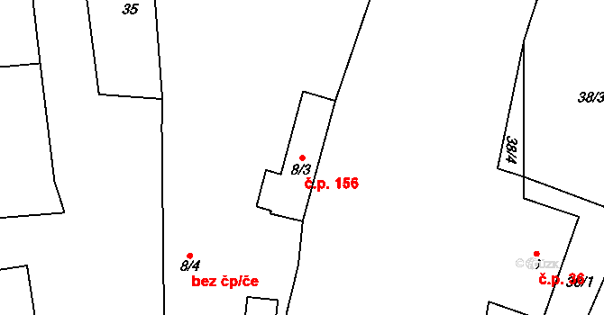Malá Černoc 156, Blšany na parcele st. 8/3 v KÚ Malá Černoc, Katastrální mapa