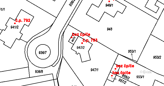 Miřetice u Klášterce nad Ohří 793, Klášterec nad Ohří na parcele st. 947/2 v KÚ Miřetice u Klášterce nad Ohří, Katastrální mapa