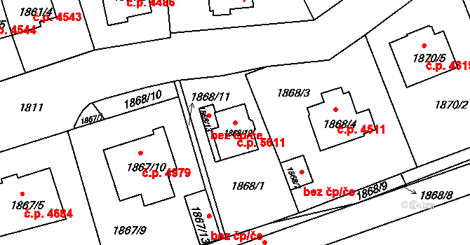 Chomutov 5611 na parcele st. 1868/12 v KÚ Chomutov II, Katastrální mapa