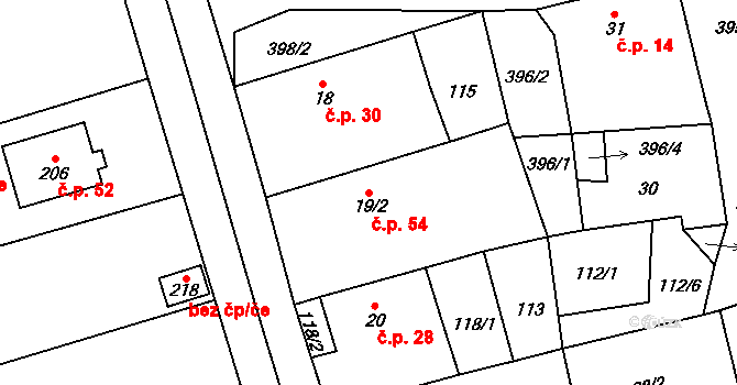 Plachtín 54, Nečtiny na parcele st. 19/2 v KÚ Plachtín, Katastrální mapa