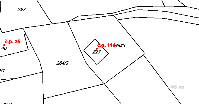 Bradlecká Lhota 114 na parcele st. 227 v KÚ Bradlecká Lhota, Katastrální mapa