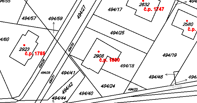 Lysá nad Labem 1880 na parcele st. 2908 v KÚ Lysá nad Labem, Katastrální mapa