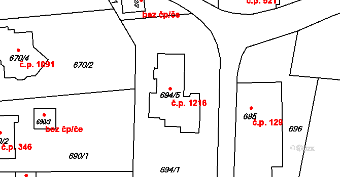 Stará Bělá 1216, Ostrava na parcele st. 694/5 v KÚ Stará Bělá, Katastrální mapa