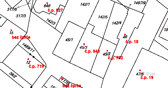 Kostelec nad Labem 948 na parcele st. 45/3 v KÚ Kostelec nad Labem, Katastrální mapa