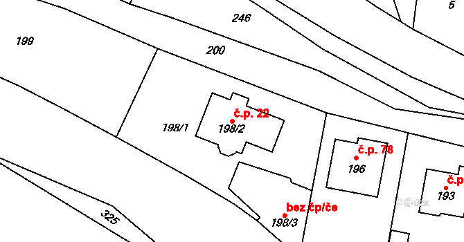 Zahořany 22, Králův Dvůr na parcele st. 198/2 v KÚ Zahořany u Berouna, Katastrální mapa
