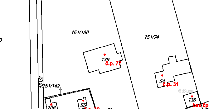 Sedlec 77 na parcele st. 139 v KÚ Sedlec u Českých Budějovic, Katastrální mapa