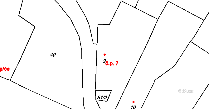 Poleňka 7, Poleň na parcele st. 9 v KÚ Poleňka, Katastrální mapa