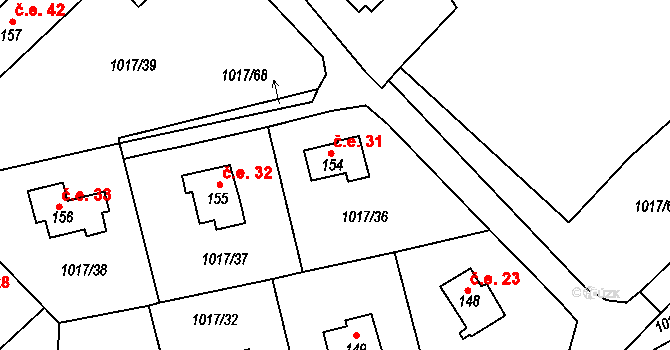 Kobylníky 31, Chotilsko na parcele st. 154 v KÚ Prostřední Lhota, Katastrální mapa