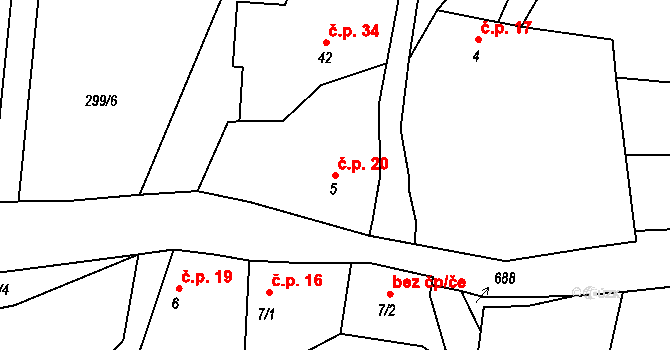 Sušetice 20, Sedlec-Prčice na parcele st. 5 v KÚ Sušetice, Katastrální mapa