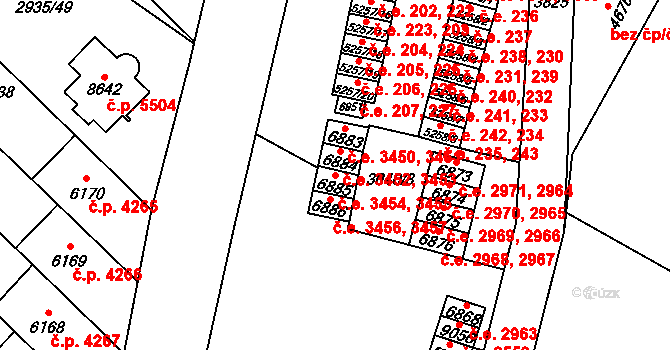 Zlín 3454,3455 na parcele st. 6885 v KÚ Zlín, Katastrální mapa