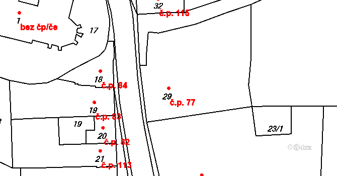 Prčice 77, Sedlec-Prčice na parcele st. 29 v KÚ Prčice, Katastrální mapa