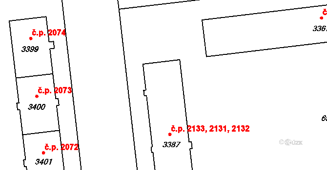 Zábřeh 2131,2132,2133, Ostrava na parcele st. 3387 v KÚ Zábřeh nad Odrou, Katastrální mapa