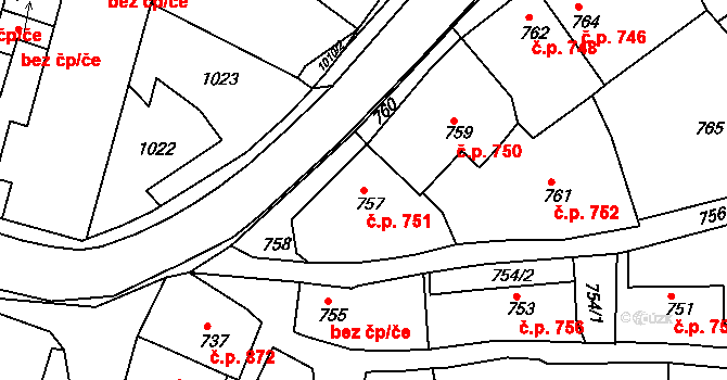 Brumov 751, Brumov-Bylnice na parcele st. 757 v KÚ Brumov, Katastrální mapa