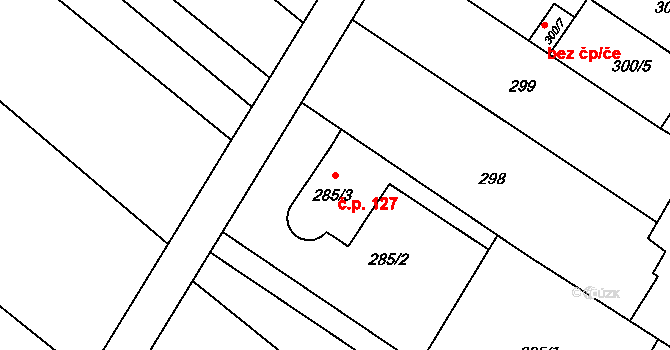 Kozmice 127 na parcele st. 285/3 v KÚ Kozmice, Katastrální mapa