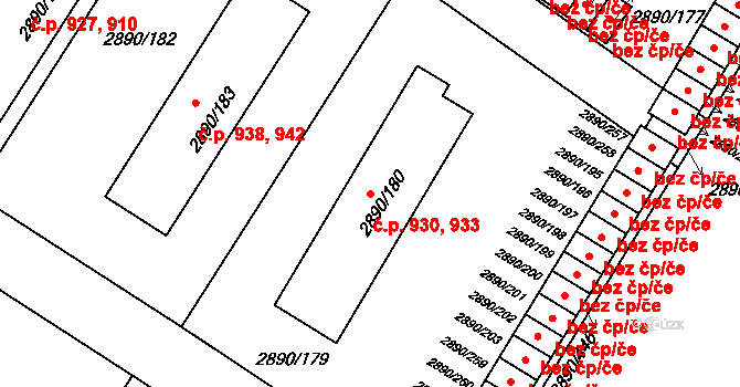 Předměstí 930,933, Opava na parcele st. 2890/180 v KÚ Opava-Předměstí, Katastrální mapa