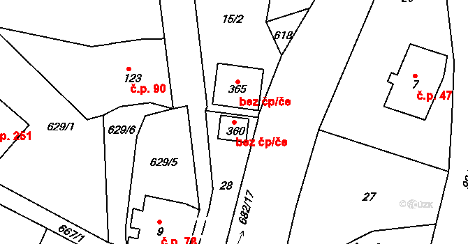 Hronov 46493484 na parcele st. 360 v KÚ Velký Dřevíč, Katastrální mapa