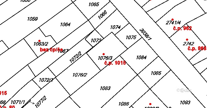 Nivnice 1015 na parcele st. 1076/3 v KÚ Nivnice, Katastrální mapa
