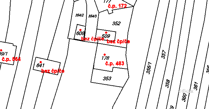 Bílovice 483 na parcele st. 178 v KÚ Bílovice u Uherského Hradiště, Katastrální mapa