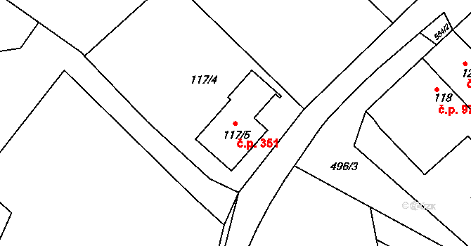 Kanice 351 na parcele st. 117/5 v KÚ Kanice, Katastrální mapa