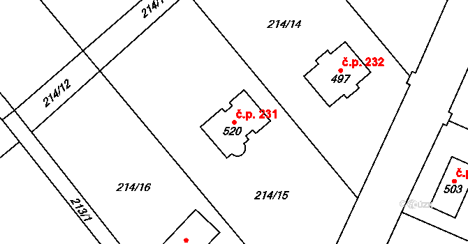 Perštejn 231 na parcele st. 520 v KÚ Černýš, Katastrální mapa