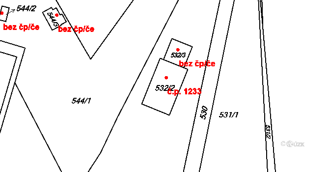 Jablunkov 1233 na parcele st. 532/2 v KÚ Jablunkov, Katastrální mapa