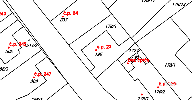 Rosice 23 na parcele st. 195 v KÚ Rosice u Chrasti, Katastrální mapa