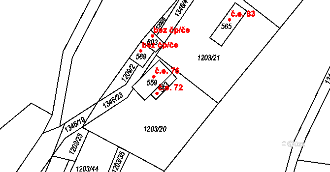 Čím 72 na parcele st. 563 v KÚ Čím, Katastrální mapa