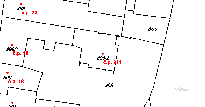 Protivín 911 na parcele st. 898/2 v KÚ Protivín, Katastrální mapa