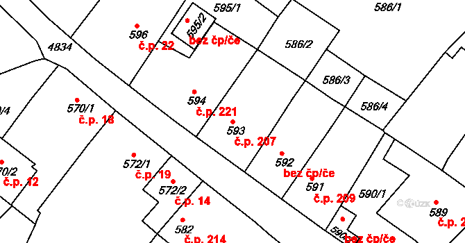 Choceňské Předměstí 207, Vysoké Mýto na parcele st. 593 v KÚ Vysoké Mýto, Katastrální mapa