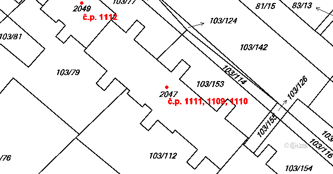 Neratovice 1109,1110,1111 na parcele st. 2047 v KÚ Neratovice, Katastrální mapa