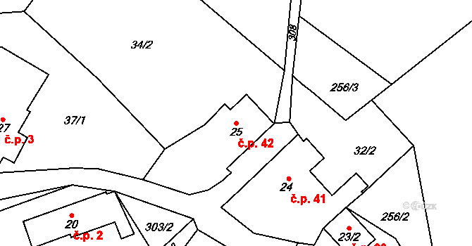 Trubějov 42, Kramolna na parcele st. 25 v KÚ Trubějov, Katastrální mapa