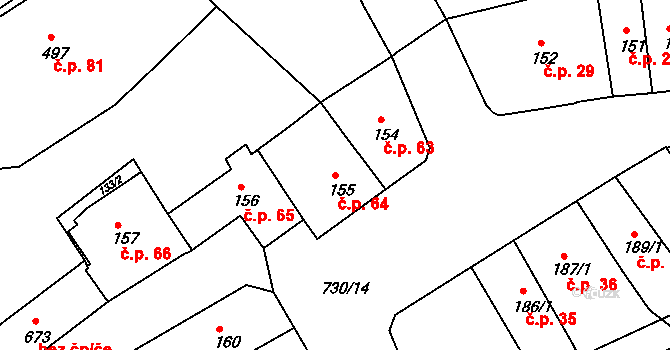 Broumov 64 na parcele st. 155 v KÚ Broumov, Katastrální mapa