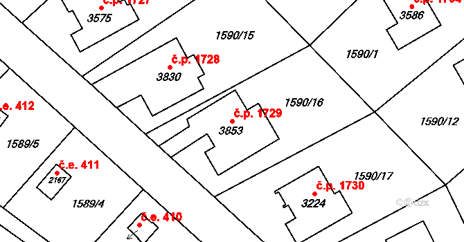 Náchod 1729 na parcele st. 3853 v KÚ Náchod, Katastrální mapa