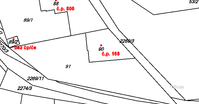 Třemošná 168 na parcele st. 90 v KÚ Třemošná, Katastrální mapa