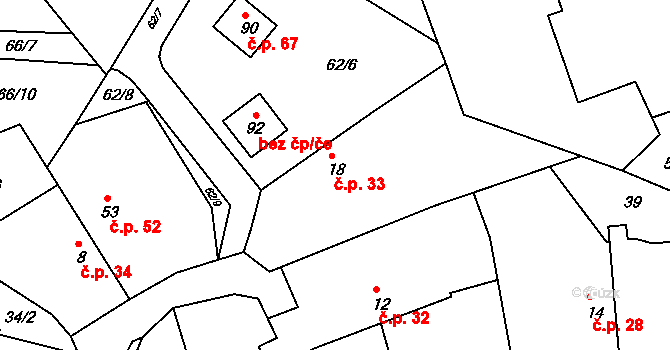 Spytovice 33, Zdechovice na parcele st. 18 v KÚ Spytovice, Katastrální mapa