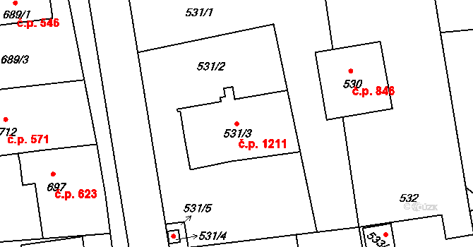 Kostelec nad Černými lesy 1211 na parcele st. 531/3 v KÚ Kostelec nad Černými lesy, Katastrální mapa